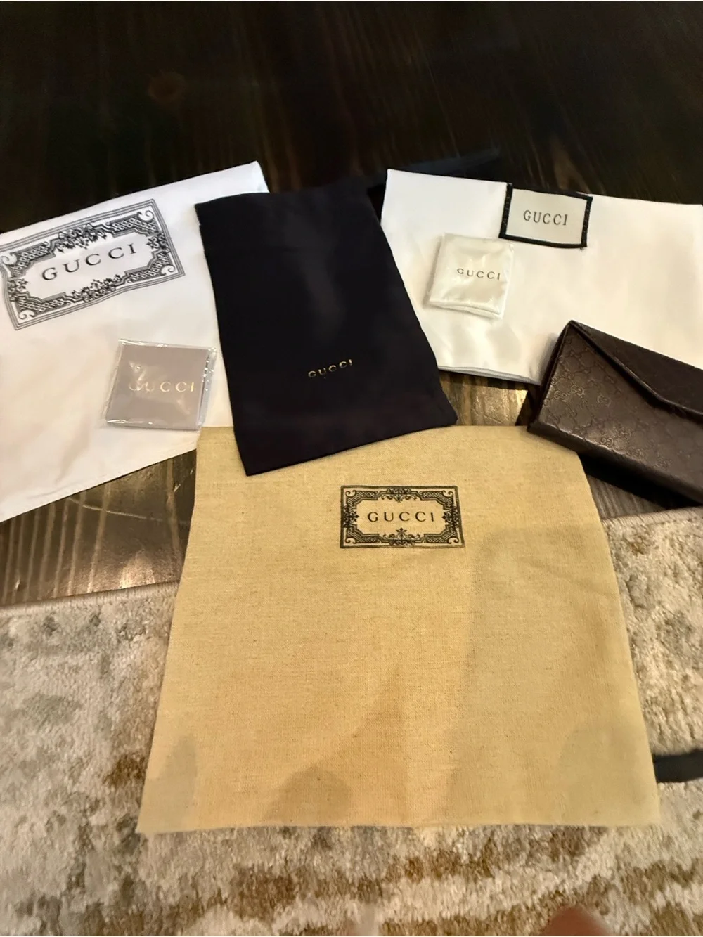 Gucci luxury packaging, dust bags, cases, pouches, bundle